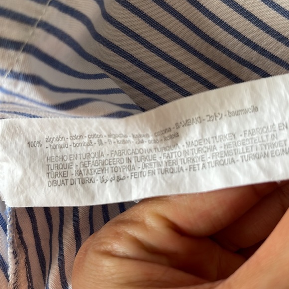 Zara blue striped crop button up shirt with baby puff shoulders - Picture 6 of 6